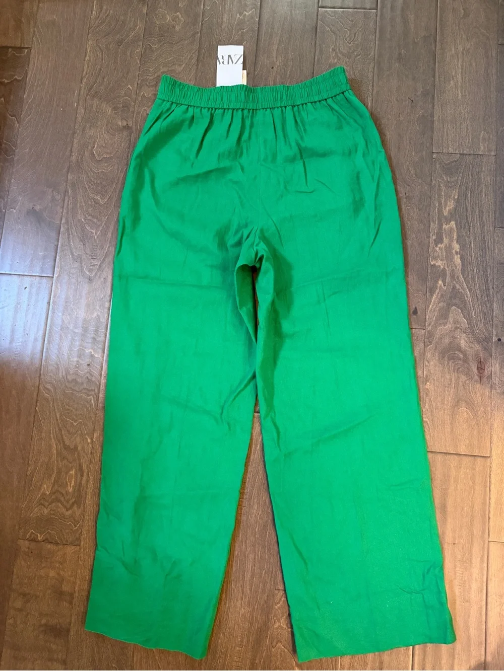 Zara Green Wide-Leg Linen-Blend Pants